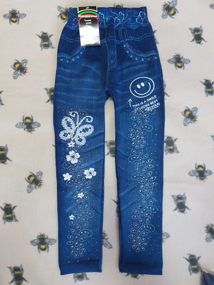 134/140-es Extra sztreccses bélelt lepkés leggings