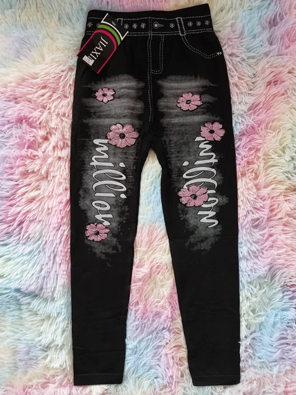 110-146 Extra sztreccses fekete virágos leggings